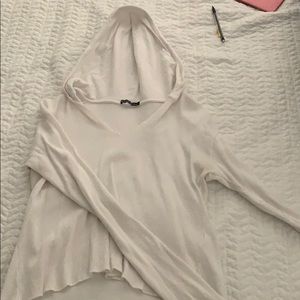 All white long sleeve with hood!